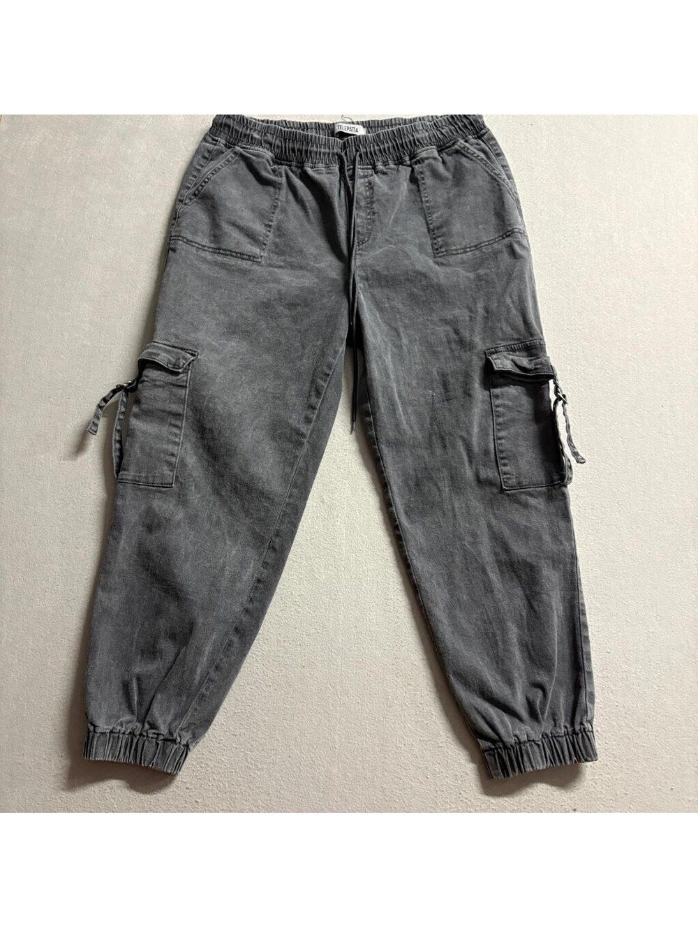 Telepatia Cargo Jogger Pants Womens 17/33 Gray Acid Wash Elastic Waist Stretch